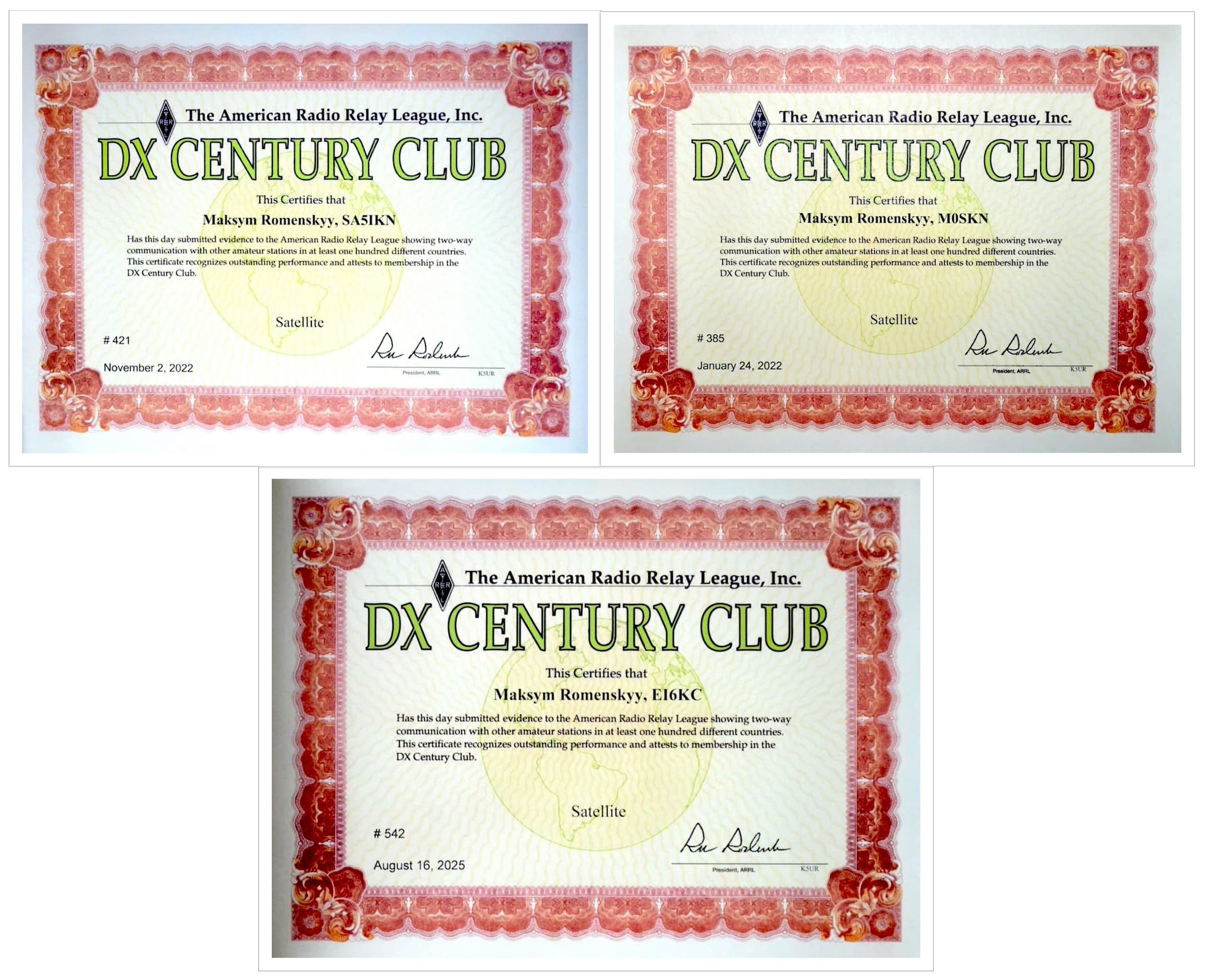 World’s First Triple Satellite DXCC and Ireland’s First Satellite DXCC awards